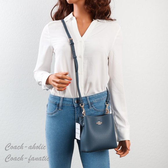 Coach C7266 Mini Town Bucket Bag Leather Crossbody in Denim - Picture 3 of 11